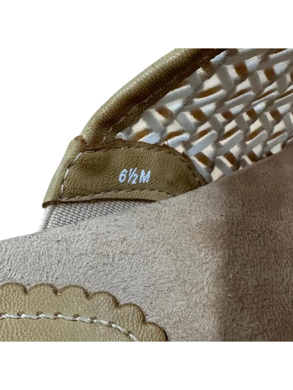 Baretraps Tan & White Woven Cork Wedge Slides